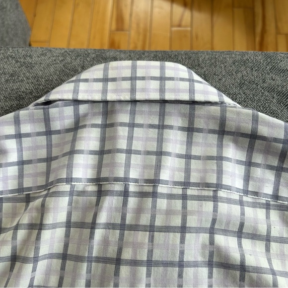 RW&Co men’s dress shirt, white with purple plaid pattern size medium neck, 15 - Picture 6 of 9